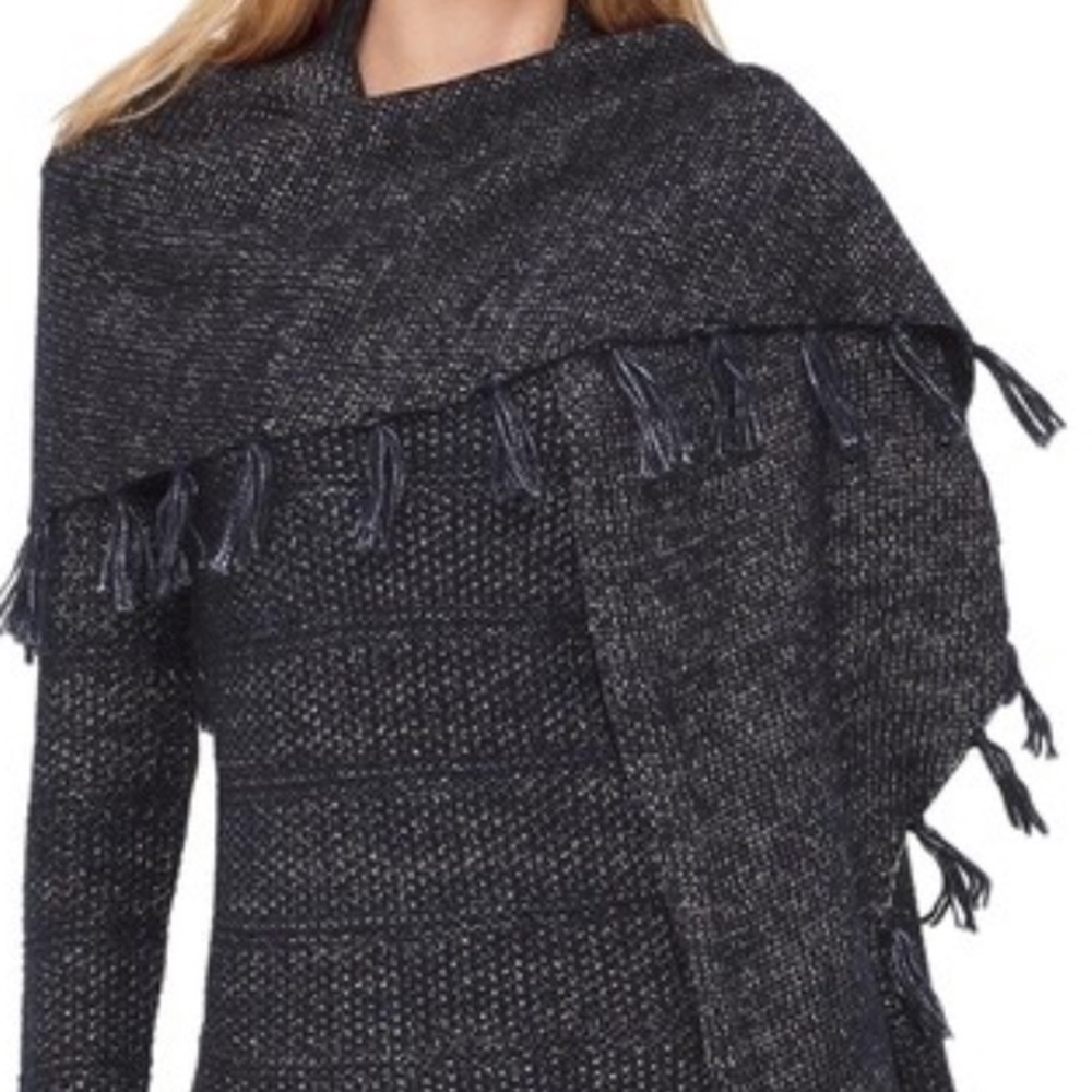 White House Black Market Navy Blue Metallic Fleck  Sweater With Removable Scarf